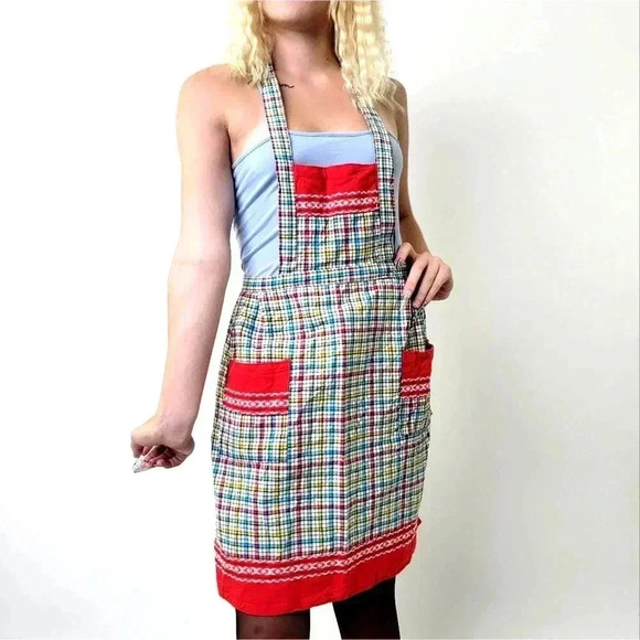 Vintage 1960's Greek Tie Back Full Artist Kitchen Cooking Apron - Picture 1 of 7